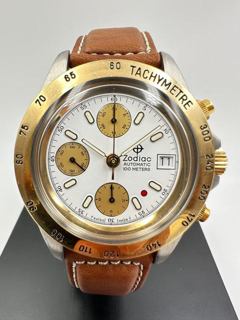 Zodiac - Chrono Automatic Acciaio Oro 18ktDial Bianco Nos New - 406.33.13 - Unisex - 1990-1999