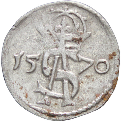 1570 Lithuania Sigismund II Augustus 2 Denar Coin Silver