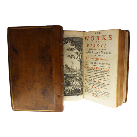 1735 Antique Books The Works of Virgil with Explanatory Notes in 3 Volumes with illustrations