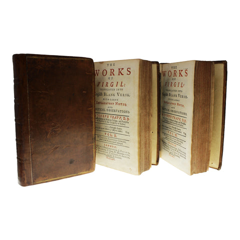 1735 Antique Books The Works of Virgil with Explanatory Notes in 3 Volumes with illustrations