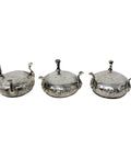 1742 - 1764 Antique George II Era Set Three Sterling Silver Salts Pots Silversmiths IS&AN London Hallmarks