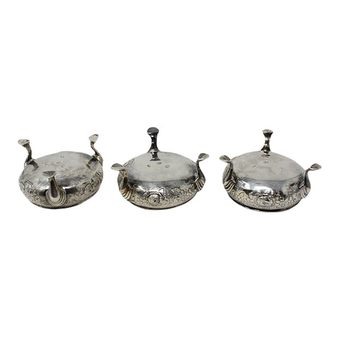 1742 - 1764 Antique George II Era Set Three Sterling Silver Salts Pots Silversmiths IS&AN London Hallmarks