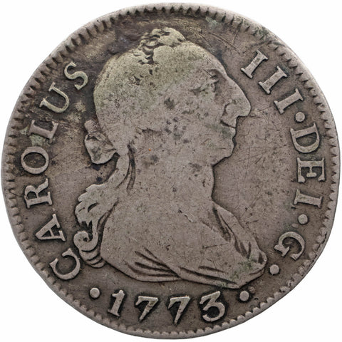 1773 SCR 2 Reales Spain Coin Charles III Silver Seville Mint