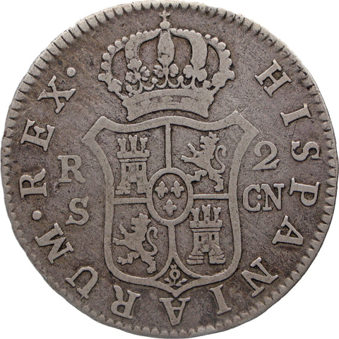 1793 SCN 2 Reales Spain Coin Charles IV Silver Seville Mint