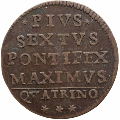 1796 1 Quattrino Bologna Pius VI Coin Papal States