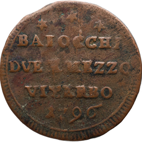 1796 2½ Baiocchi Viterbo Papal States Coin Pius VI