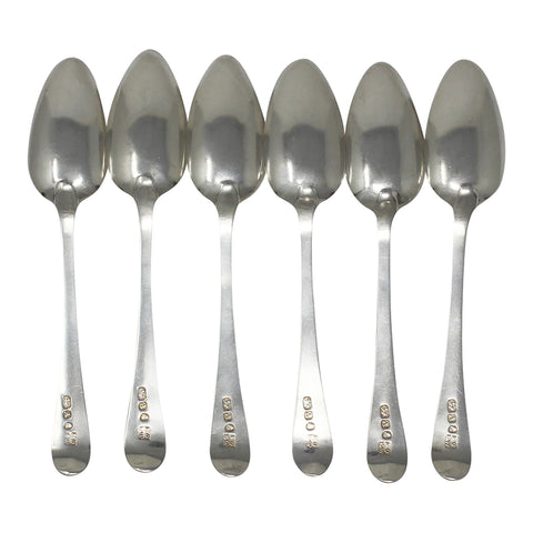 1796 Antique George III Era Sterling Silver Set Six Tea Spoons Silversmith Samuel Godbehere & Edward Wigan London Hallmarks