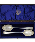 1802 Antique George III Era Large Pair Solid Silver Berry Serving Spoons with Case Silversmith George Wintle London Hallmarks