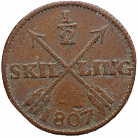 1807 ½ Skilling Sweden Coin Gustav IV Adolf