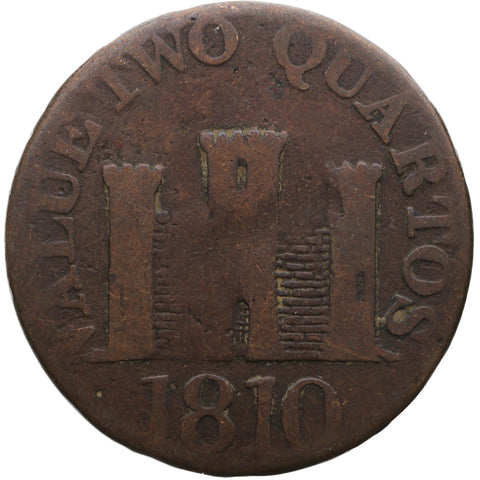 1810 2 Quartos Gibraltar Coin Robert Keeling Large Date