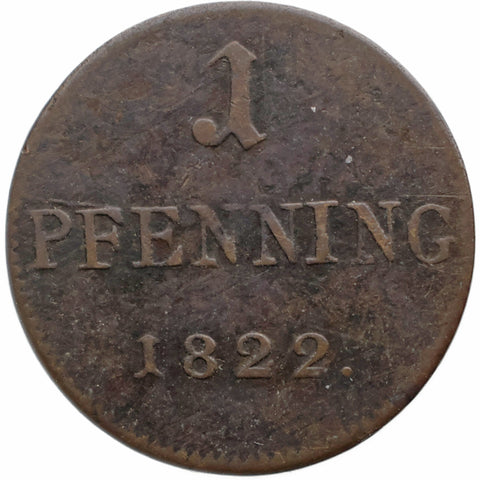 1822 1 Pfenning "Judenpfennig" city of Frankfurt Coin Germany