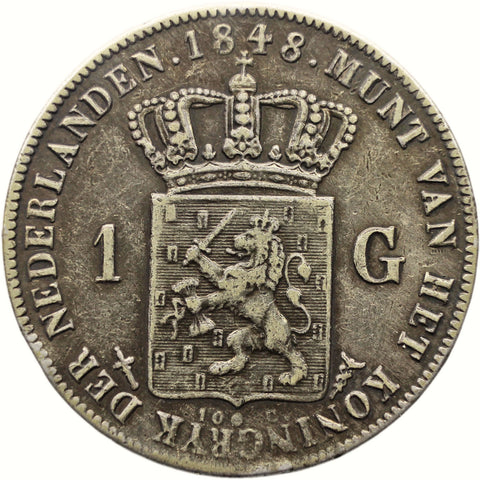 1848 1 Gulden Netherlands Coin William II Silver