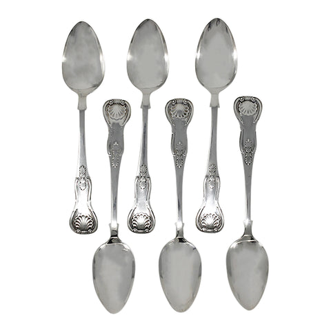 1850 Antique Victorian Era Kings Pattern Sterling Silver Set Six Tea Spoons Silversmith Samuel Weir Edinburgh Hallmarks