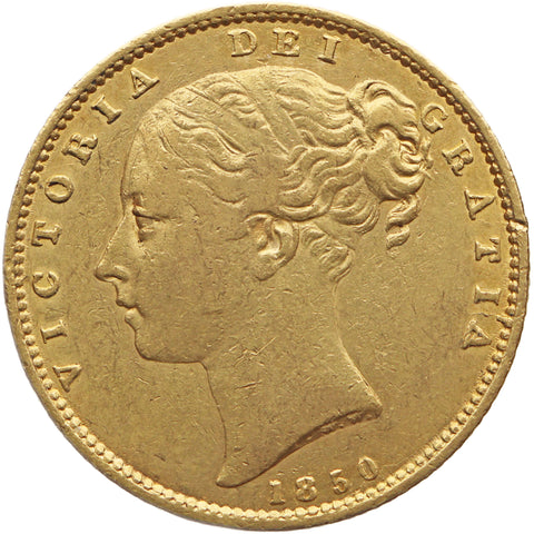 1850 Sovereign Victoria Gold Coin UK 1st portrait Shield