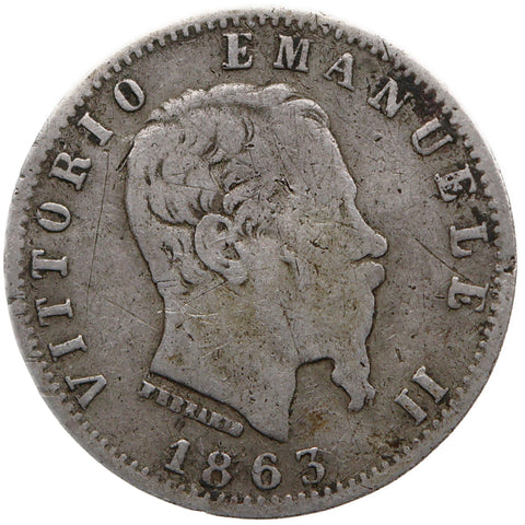 1863 M BN 20 Centesimi Italy Coin Victor Emmanuel II Milan Mint