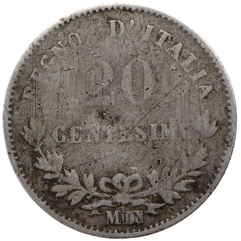 1863 M BN 20 Centesimi Italy Coin Victor Emmanuel II Milan Mint