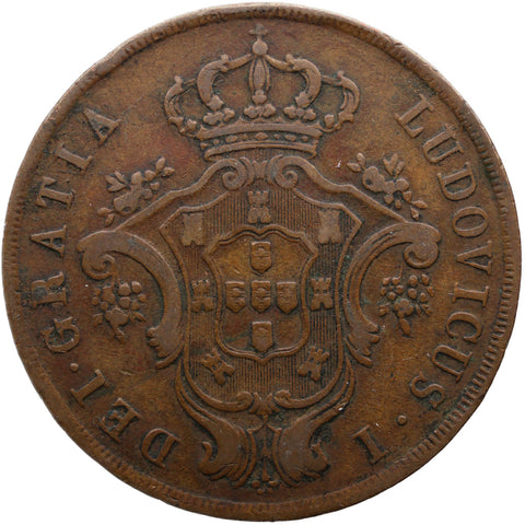 1865 20 Reis Azores Portugal Coin Luiz I