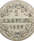 1867 German states Bavaria One Kreuzer Ludwig II Coin