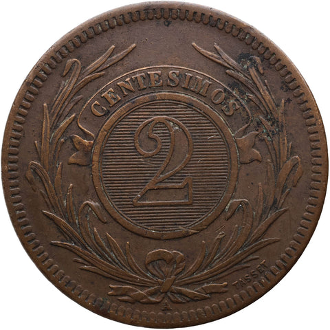 1869 A 2 Centesimos Uruguay Coin Paris Mint