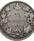 1874 Canada 25 Cents Victoria Coin Silver