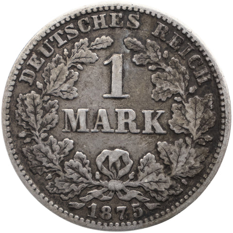 1875 G German Empire 1 Mark Coin Karlsruhe Mint