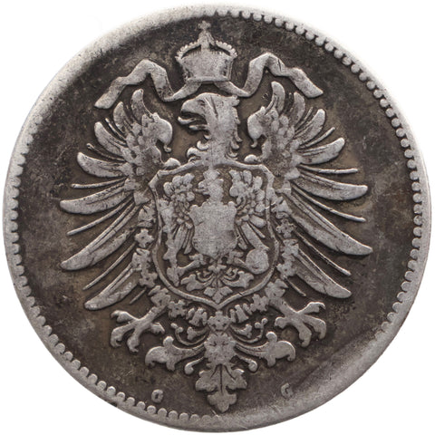 1875 G German Empire 1 Mark Coin Karlsruhe Mint