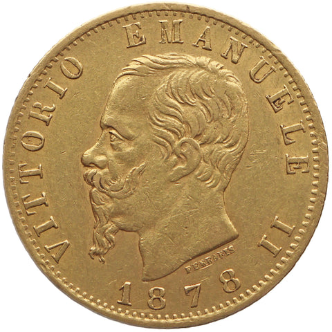 1878 R 20 Lire Italy Coin Gold Vittorio Emanuele II Roma Mint