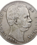 1879 R 5 Lire Italy Coin Umberto I Silver