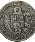 1880 One Peseta Peru Silver Coin with dot after B