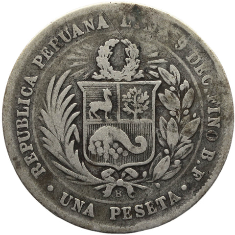 1880 One Peseta Peru Silver Coin with dot after B