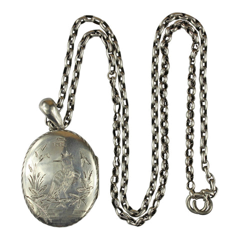 1880 Victorian Antique Pendant Locket Cross Design and Chain Silver Hallmarked Birmingham