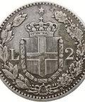 1881 R 2 Lire Italy Coin Umberto I Silver