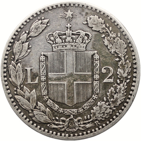 1881 R 2 Lire Italy Coin Umberto I Silver