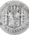 1885 Spain Alfonso XII Silver One Peseta Coin