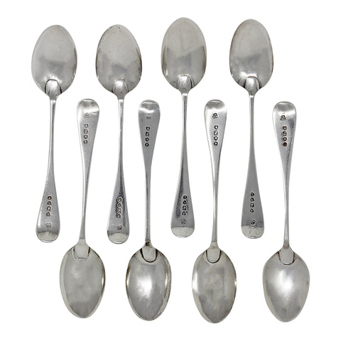 1887 Antique Victorian Era Sterling Silver Set Eight Tea Spoons Silversmith Wakely & Wheeler (James Wakely & Frank Clarke Wheeler) London Hallmarks