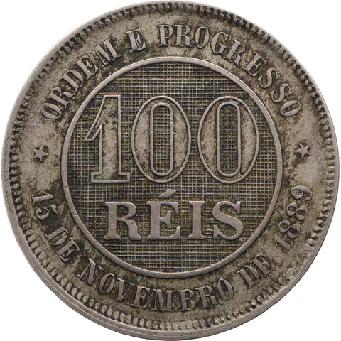 1889 100 Reis Brazil Coin Mint Rio de Janeiro