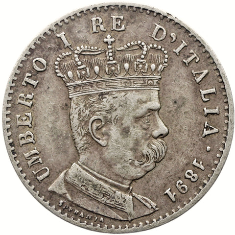 1891 Lira Eritrea Coin Italy Umberto I Silver