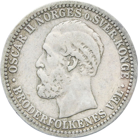 1891 Norway Oscar II silver 50 Øre (ore) coin