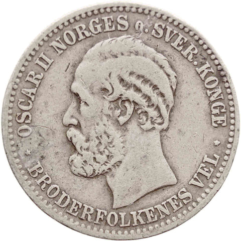 1892 One Krona Norway Coin King Oscar II