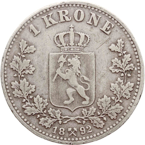 1892 One Krona Norway Coin King Oscar II