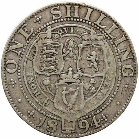 1894 Shilling Queen Victoria Great Britain Silver Coin