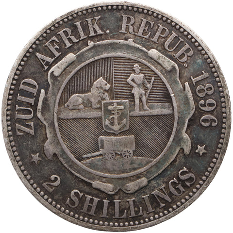 1896 2 Shilling South Africa Coin ZAR Paul Kruger Silver