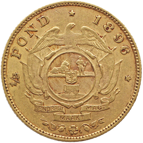 1896 Half Pond South Africa Gold Johannes Paulus Kruger Coin