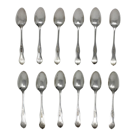 1900 Antique Victorian Era Set Twelve Tea Spoons Silversmith Cooper Brothers & Sons Ltd Sheffield Hallmarks