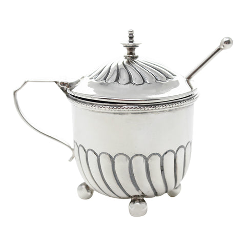 1902 Antique Edwardian Era Sterling Silver Mustard Pot with Blue Liner and Spoon Silversmith Horace Woodward & Co Ltd London Hallmarks