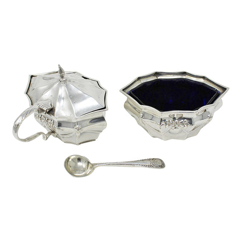 1904 - 1905 Antique Edwardian Era Sterling Silver Mustard Pot and Salt Cellar Silversmith Joseph Rogers Sheffield Hallmarks