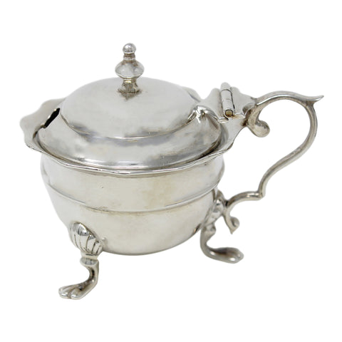 1908 Antique Edwardian Era Sterling Silver Mustard Pot with Blue Glass Liner Silversmiths E S Barnsley & Co (Edward Souter Barnsley) Birmingham Hallmarks