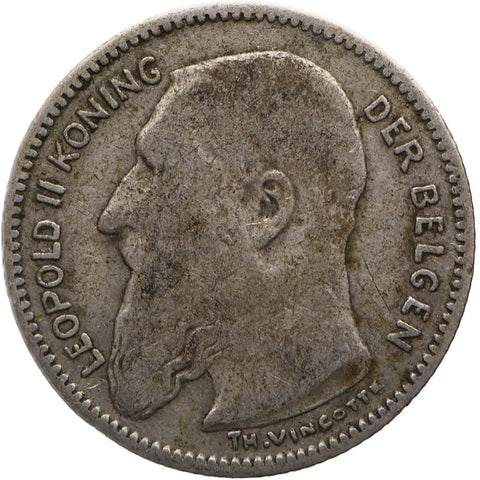 1909 50 Centimes Belgium Leopold II Coin Silver Dutch text