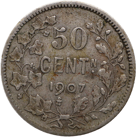 1909 50 Centimes Belgium Leopold II Coin Silver Dutch text