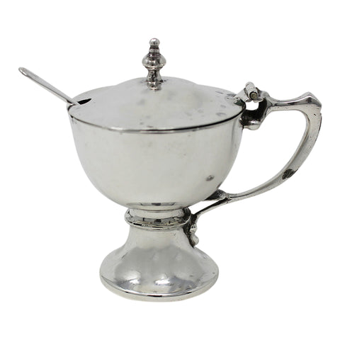 1909 Antique Edwardian Era Sterling Silver Mustard Pot with Blue Glass Liner Birmingham Hallmarks